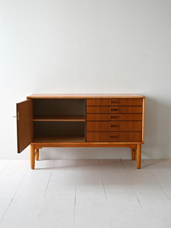Image 1 of 1960S Nordic Teak Sideboard With Oak Legs, Vintage Scandinavian Credenza