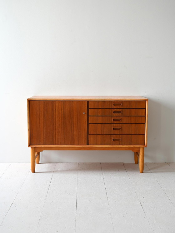 Image 1 of 1960S Nordic Teak Sideboard With Oak Legs, Vintage Scandinavian Credenza
