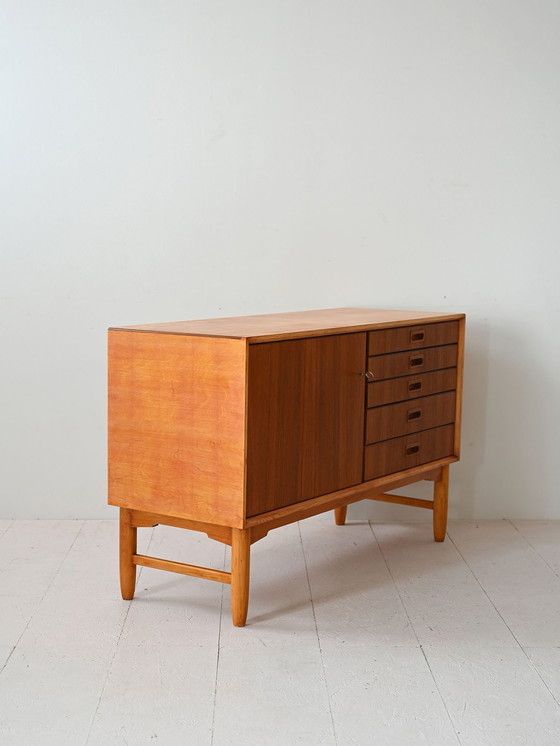 Image 1 of 1960S Nordic Teak Sideboard With Oak Legs, Vintage Scandinavian Credenza