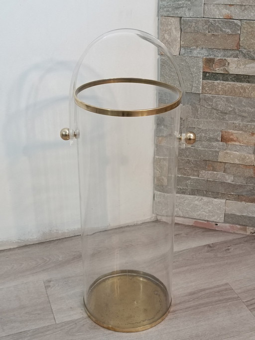 Plexiglas And Brass Umbrella Stand 1970s