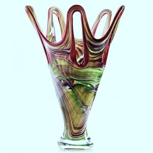 Murano Glass Vase In Green Bordeaux