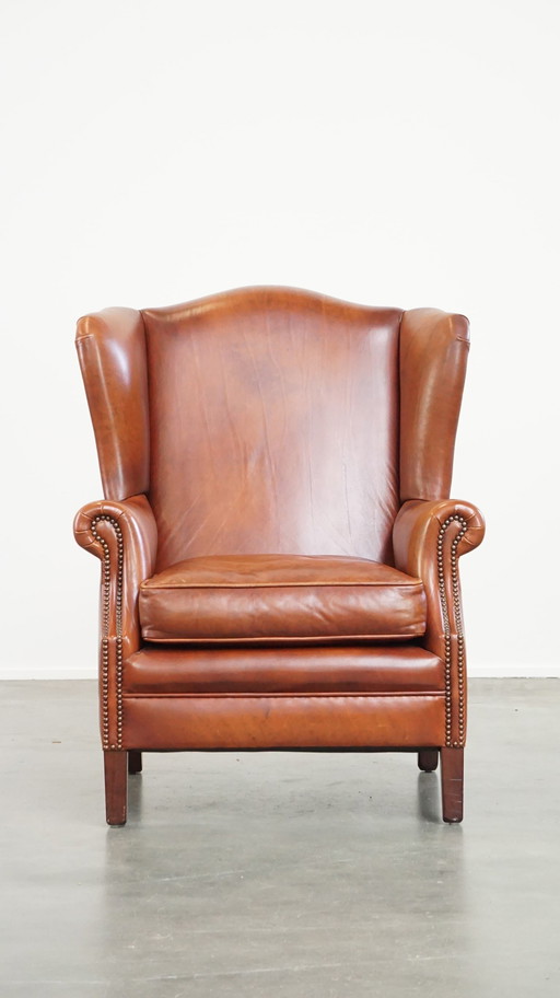 Smooth Beef Leather Ear Armchair Finished With Ornamental Nails