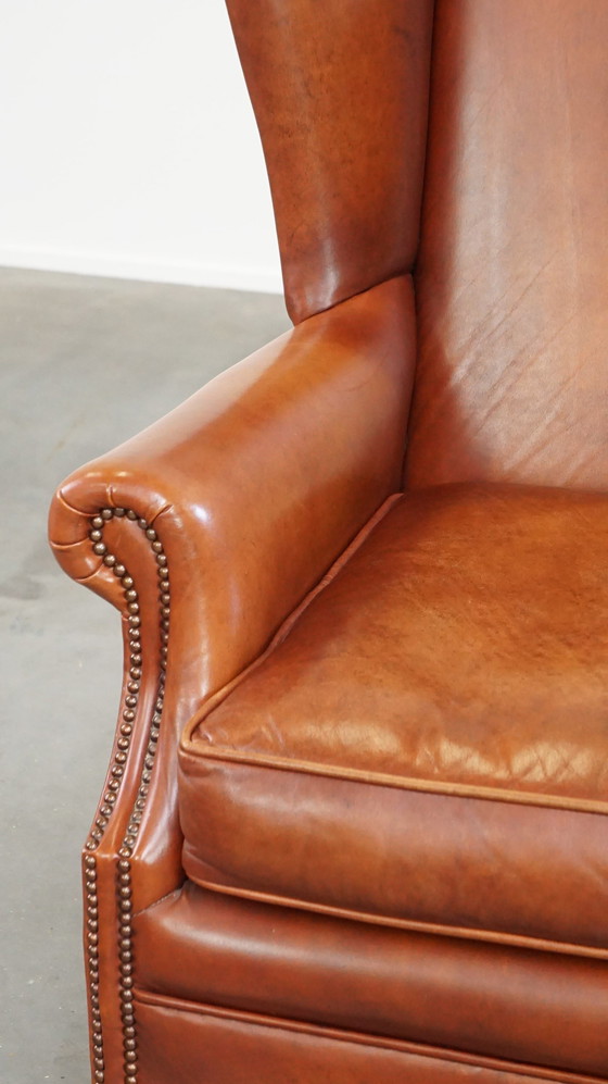 Image 1 of Smooth Beef Leather Ear Armchair Finished With Ornamental Nails