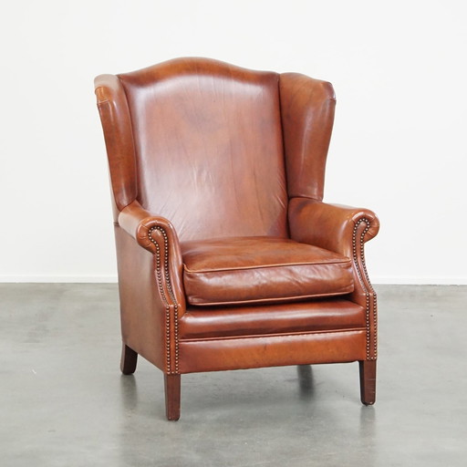 Smooth Beef Leather Ear Armchair Finished With Ornamental Nails