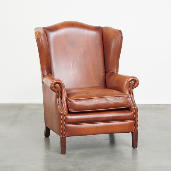 Image 1 of Smooth Beef Leather Ear Armchair Finished With Ornamental Nails