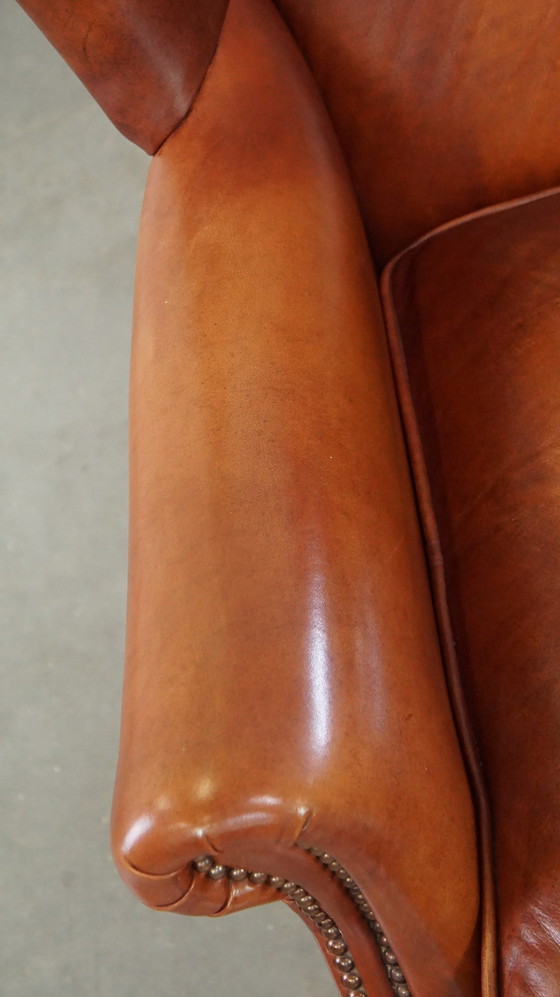 Image 1 of Smooth Beef Leather Ear Armchair Finished With Ornamental Nails