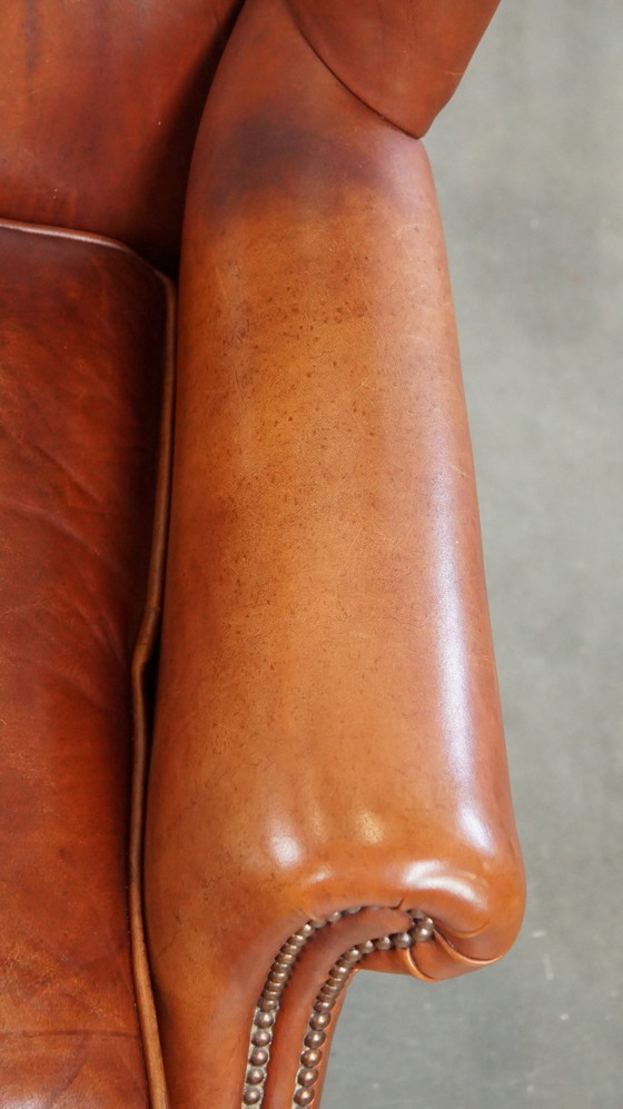 Image 1 of Smooth Beef Leather Ear Armchair Finished With Ornamental Nails