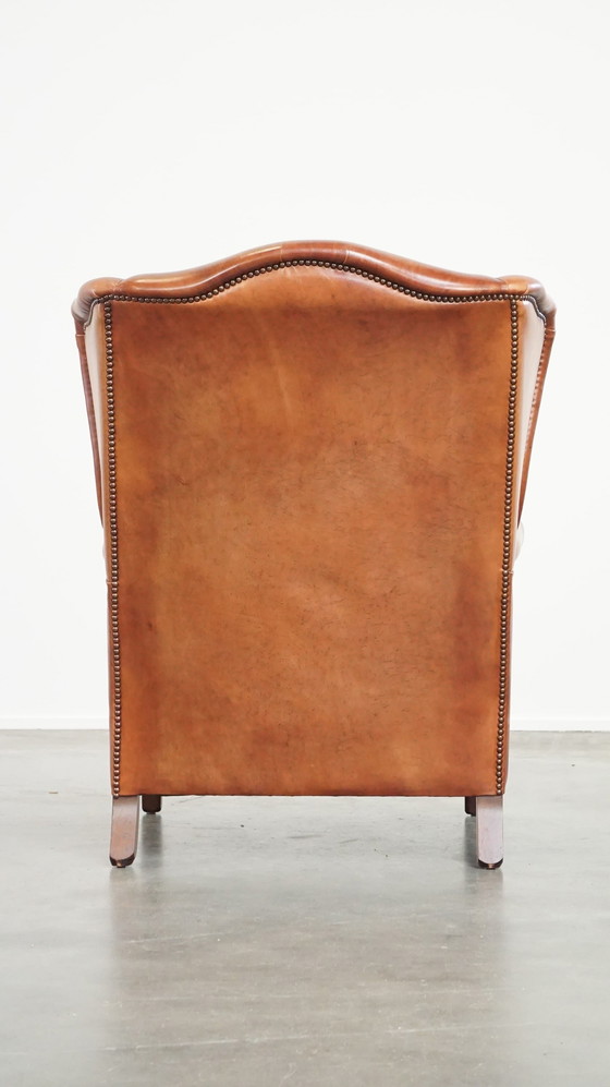 Image 1 of Smooth Beef Leather Ear Armchair Finished With Ornamental Nails