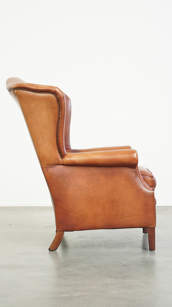 Image 1 of Smooth Beef Leather Ear Armchair Finished With Ornamental Nails