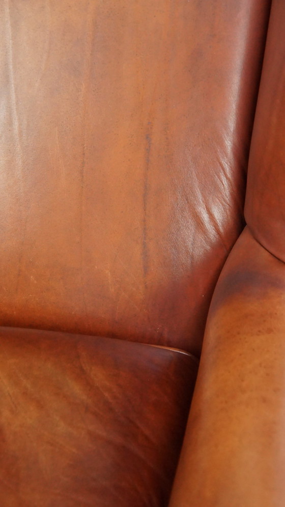 Image 1 of Smooth Beef Leather Ear Armchair Finished With Ornamental Nails