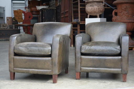 2 X Sheep Leather Armchairs