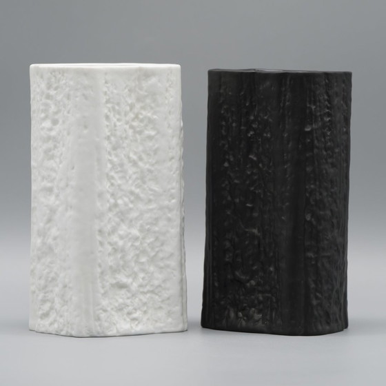 Image 1 of Martin Freyer Rosenthal Studio Linie Op-Art Relief Bisque Porcelain Vase Duo B&W