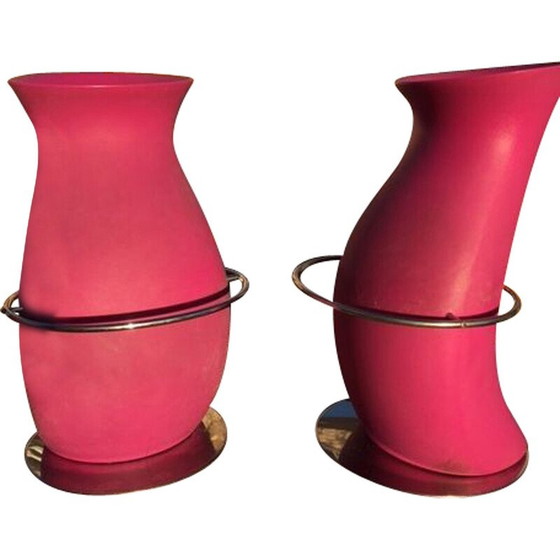 Image 1 of Pair of vintage Memphis design bar stools from the 1980s