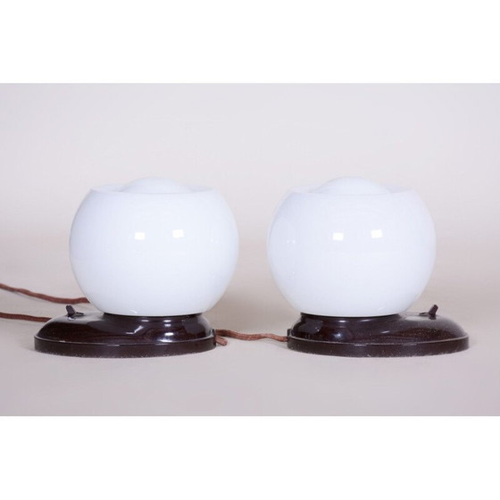 Image 1 of Pair of vintage bakelite and milk glass table lamps, Germany 1930