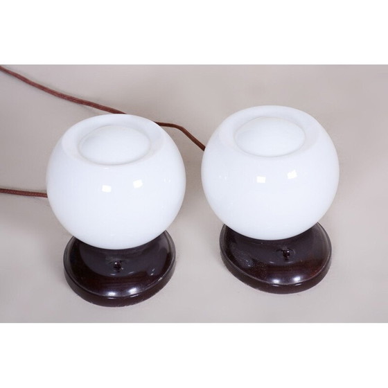 Image 1 of Pair of vintage bakelite and milk glass table lamps, Germany 1930