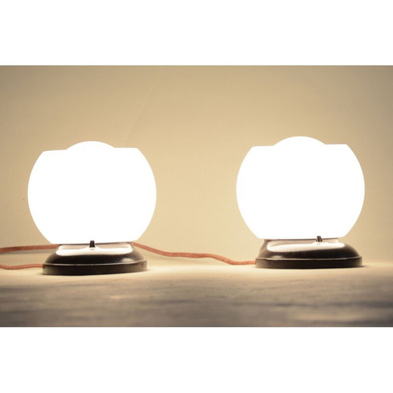 Image 1 of Pair of vintage bakelite and milk glass table lamps, Germany 1930