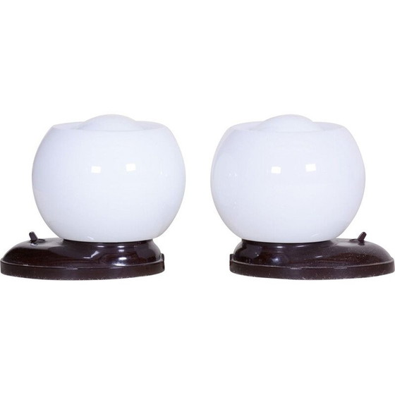 Image 1 of Pair of vintage bakelite and milk glass table lamps, Germany 1930