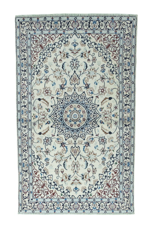 Hand Knotted Nain Carpet With Silk - 184 X 112 Cm