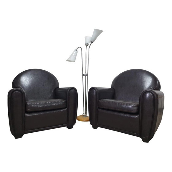 Image 1 of Pair of vintage "Club" armchairs in black leather, Europe 1970