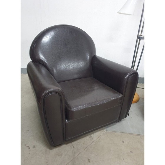 Image 1 of Pair of vintage "Club" armchairs in black leather, Europe 1970