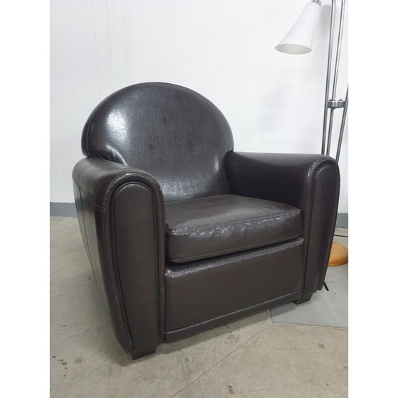 Image 1 of Pair of vintage "Club" armchairs in black leather, Europe 1970