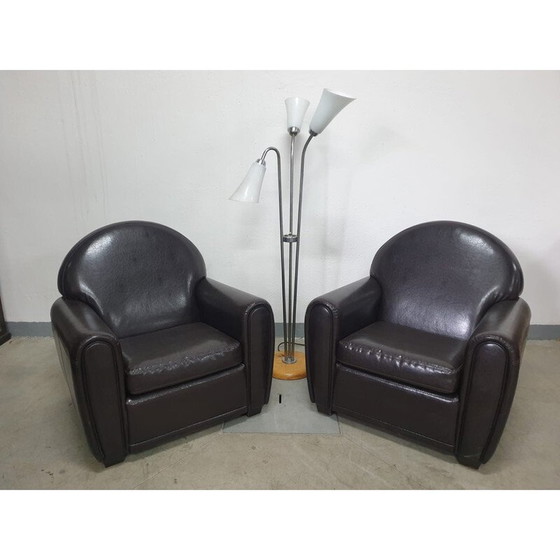 Image 1 of Pair of vintage "Club" armchairs in black leather, Europe 1970