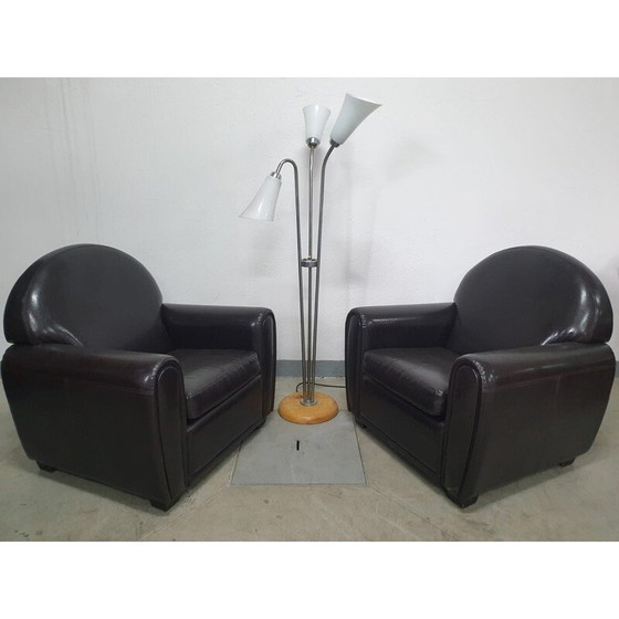 Image 1 of Pair of vintage "Club" armchairs in black leather, Europe 1970