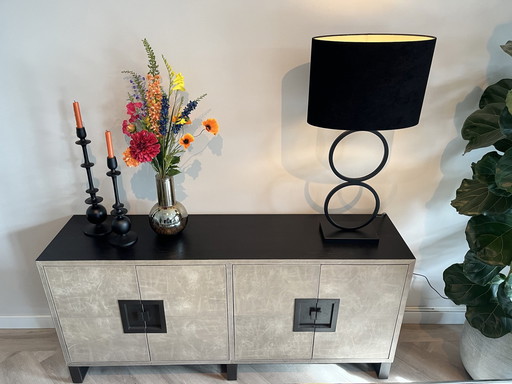 Sideboard Of Oak With Leather And Steel Leg