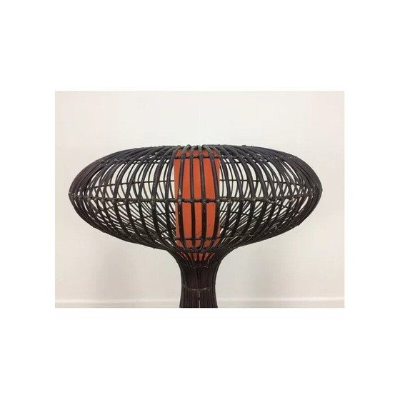 Image 1 of Lampada da terra vintage a forma di fungo in rattan, 1960-1970