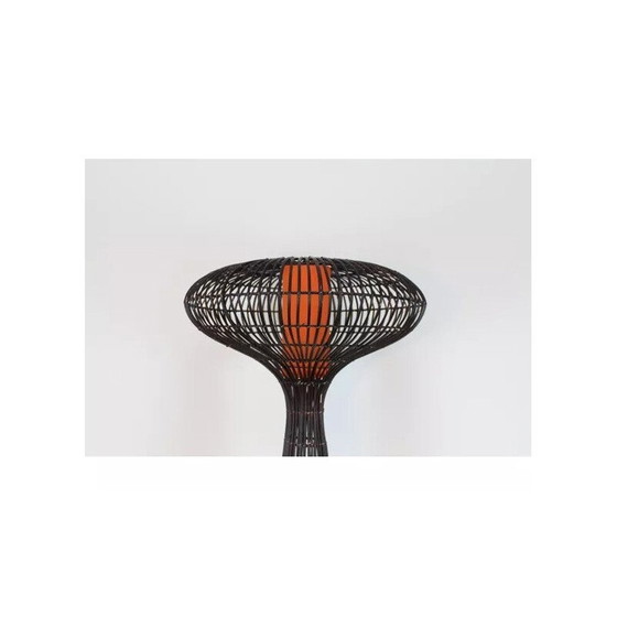 Image 1 of Lampada da terra vintage a forma di fungo in rattan, 1960-1970