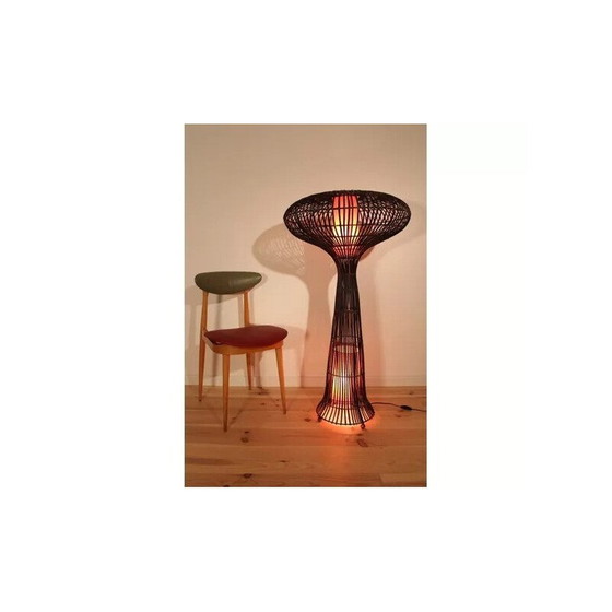 Image 1 of Lampada da terra vintage a forma di fungo in rattan, 1960-1970