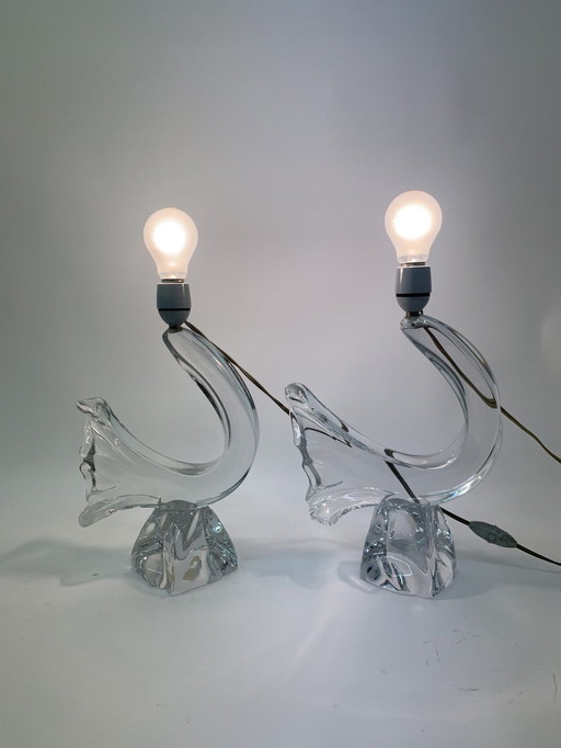 2x Daum Table Lamps Crystal - 1950s, France