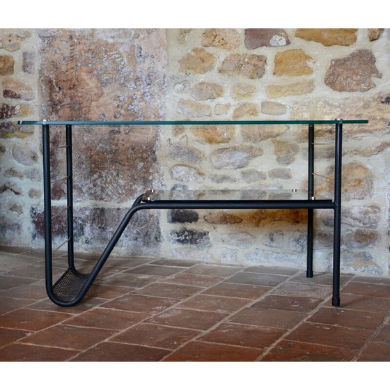 Image 1 of Vintage coffee table with magazine rack in metal and glass, 1950