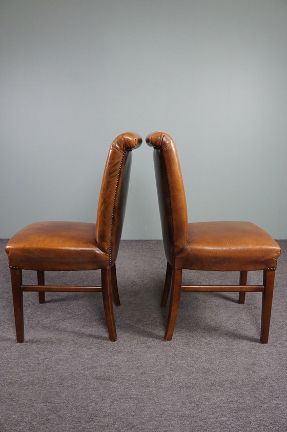 Image 1 of Set of 6 sheep leather dining room chairs