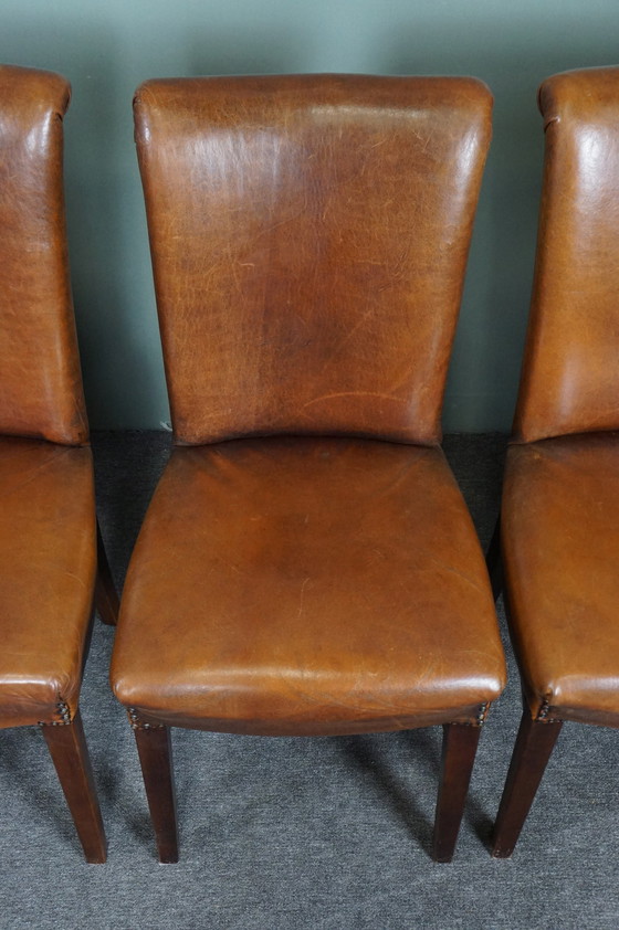 Image 1 of Set of 6 sheep leather dining room chairs