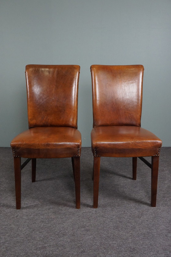 Image 1 of Set of 6 sheep leather dining room chairs