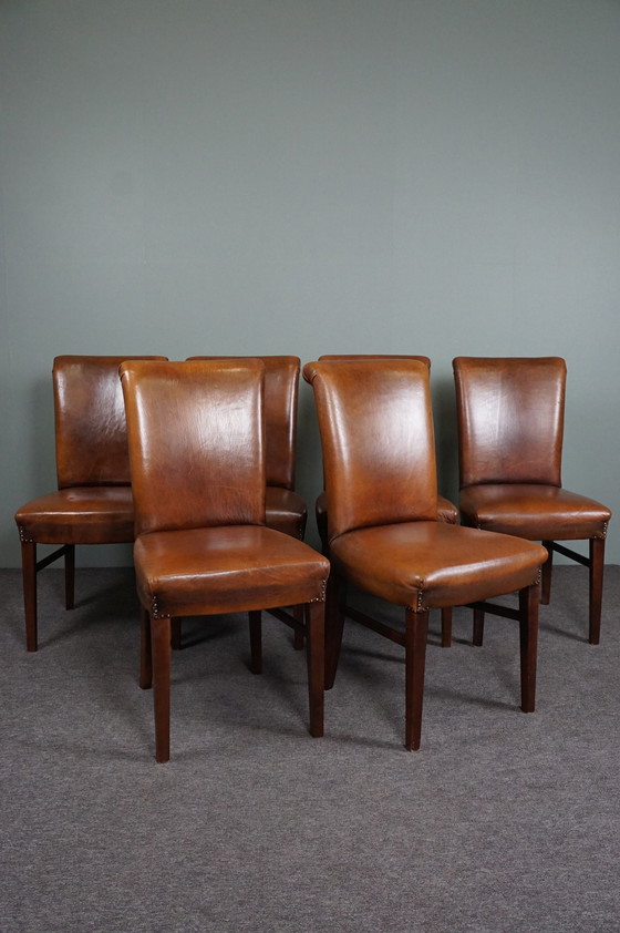 Image 1 of Set of 6 sheep leather dining room chairs