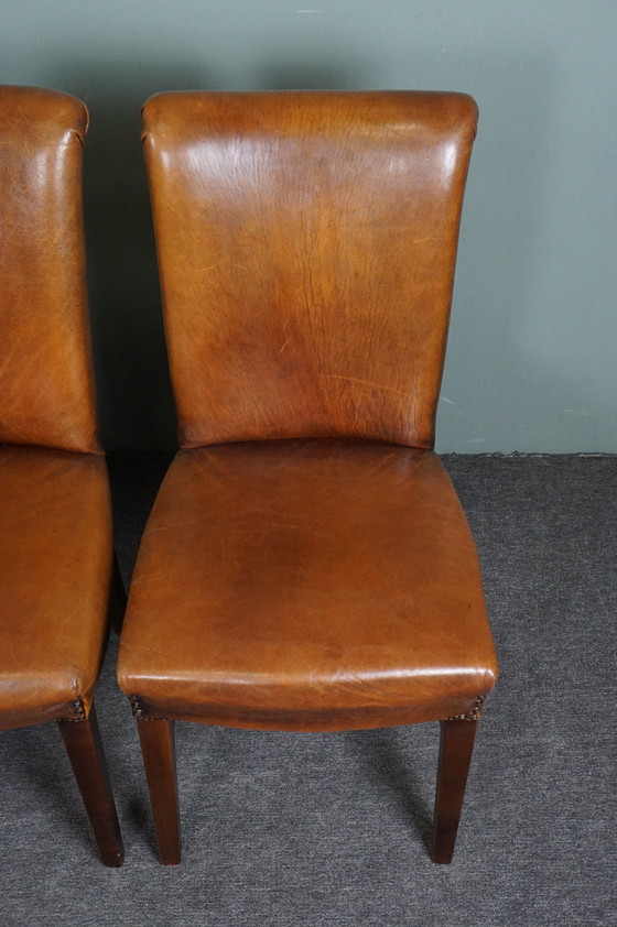 Image 1 of Set of 6 sheep leather dining room chairs