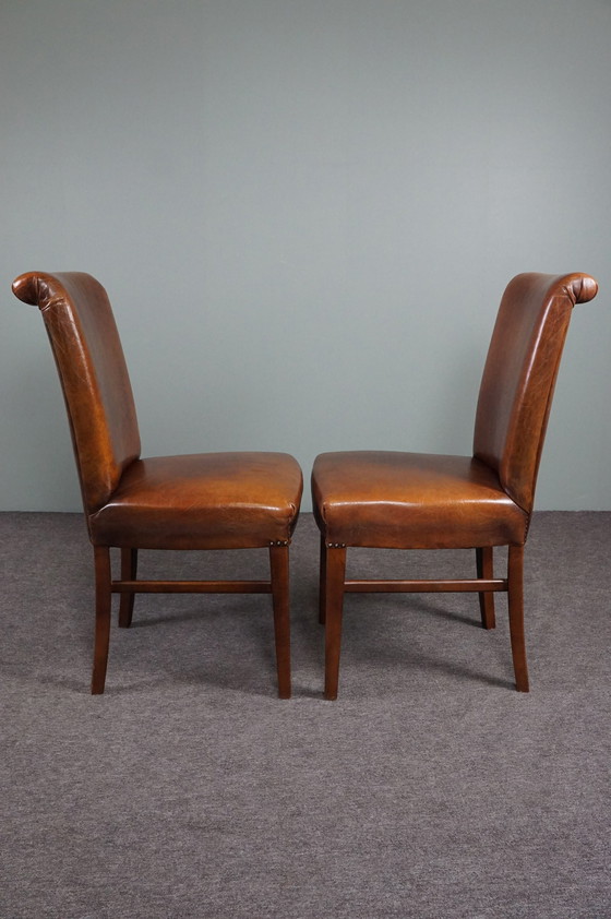 Image 1 of Set of 6 sheep leather dining room chairs