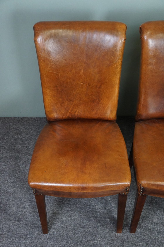 Image 1 of Set of 6 sheep leather dining room chairs