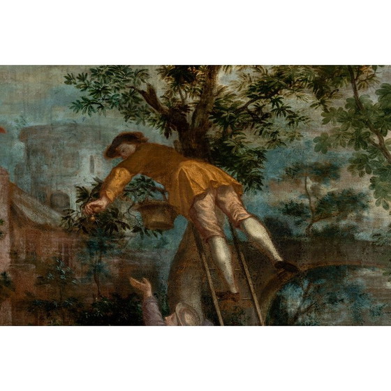 Image 1 of Vintage oil on canvas depicting a harvest