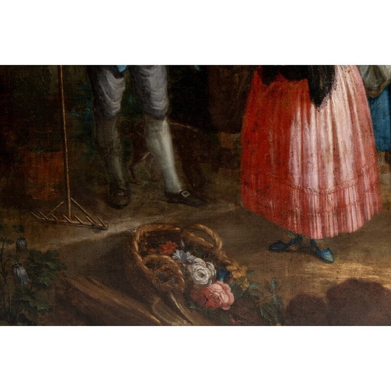 Image 1 of Vintage oil on canvas depicting a harvest