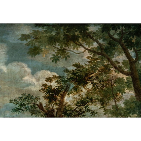 Image 1 of Vintage oil on canvas depicting a harvest