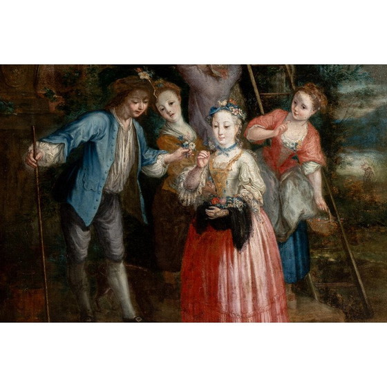 Image 1 of Vintage oil on canvas depicting a harvest
