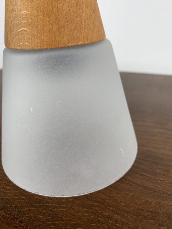 Image 1 of Glass And Teak Pendant Light, Es Horn Danmark