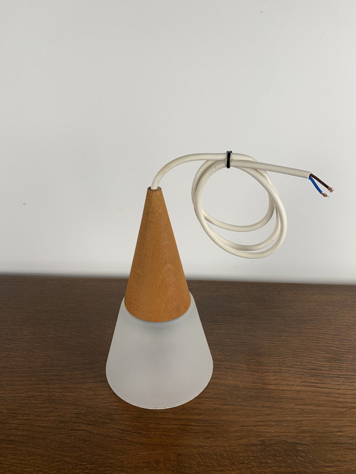 Glass And Teak Pendant Light, Es Horn Danmark