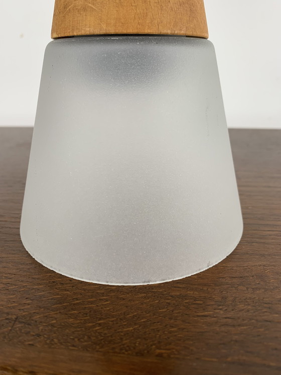 Image 1 of Glass And Teak Pendant Light, Es Horn Danmark