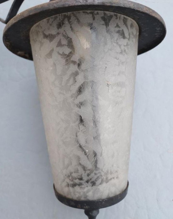 Image 1 of Antique Industrial Iron And Glass Globe Yard Lamp