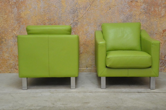 Image 1 of 2 green leather Leolux Antonia designer armchairs