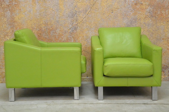 Image 1 of 2 green leather Leolux Antonia designer armchairs